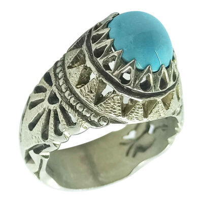 Neyshabur Turquoise Silver Gemstone Ring for Men – Ramin Model, Handcrafted Traditional Persian Design