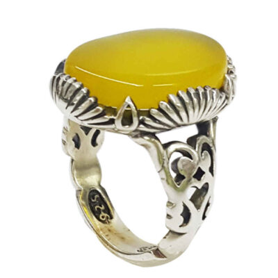 Agate Silver Gemstone Ring for Men – Mahtab Model, Traditional Persian Design