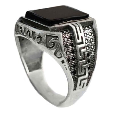 Agate Silver Gemstone Ring for Men – Mostafa Model, Traditional Persian Design