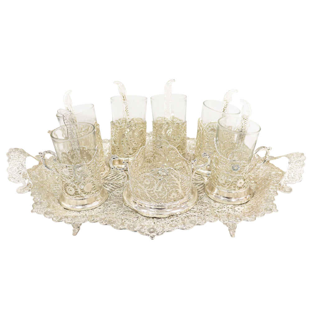 Handcrafted Persian Filigree Tea & Coffee Set – Silver Coated Nafas