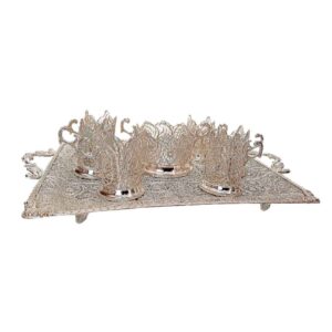 Handcrafted Persian Filigree Tea & Coffee Set – Silver Coated Nazanin