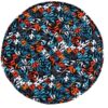 Traditional Persian Footstool with Wooden Legs and Velvet Fabric Blue