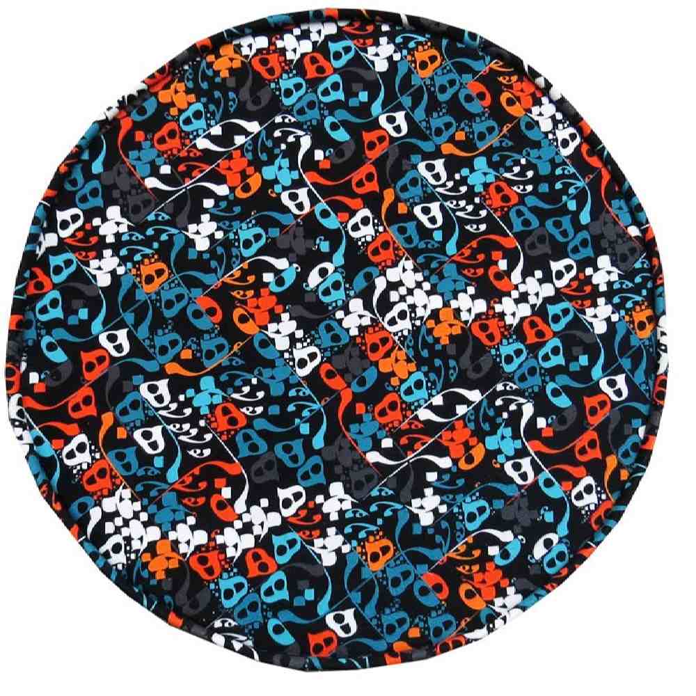 Traditional Persian Footstool with Wooden Legs and Velvet Fabric Blue