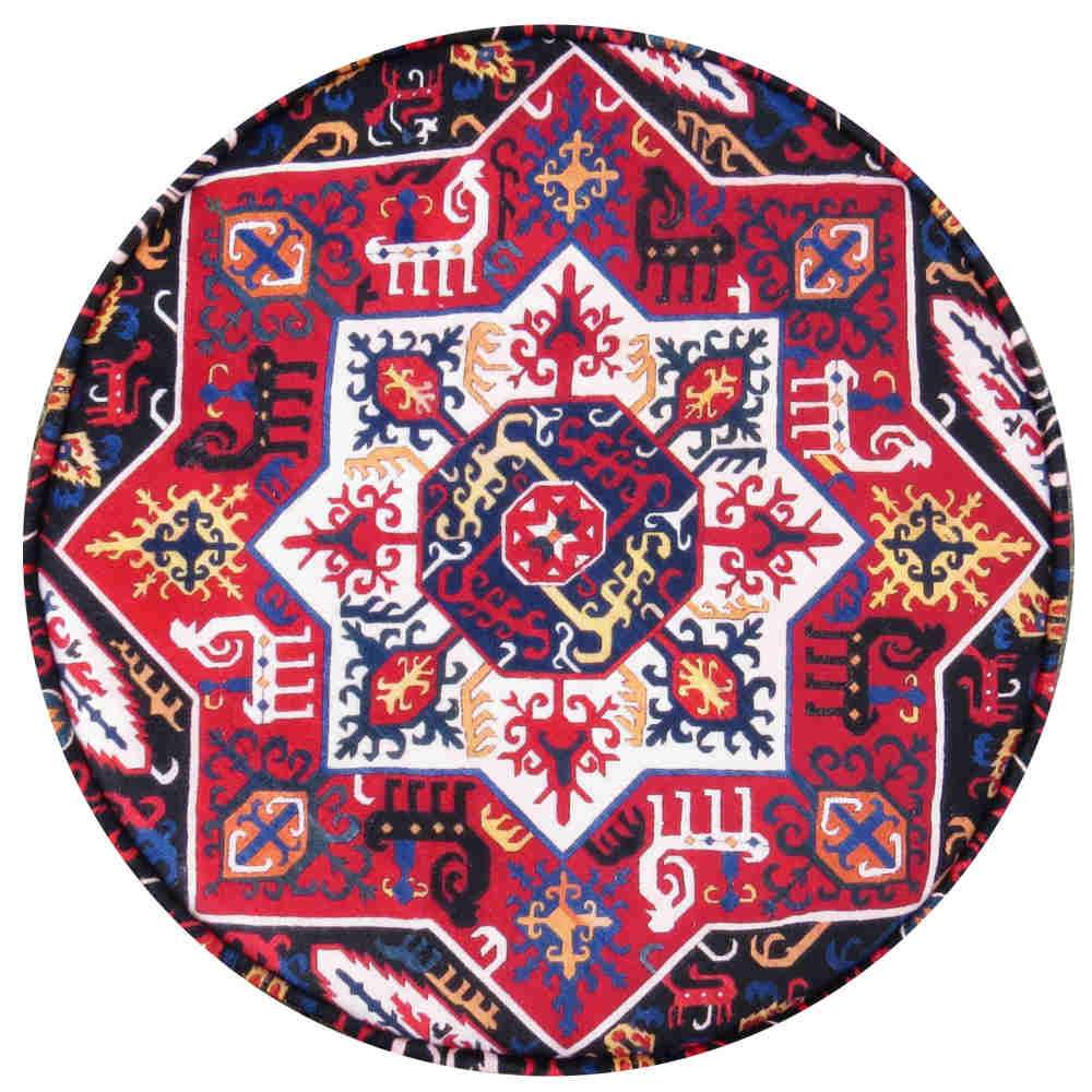 Traditional Persian Footstool with Wooden Legs and Velvet Fabric Raaz