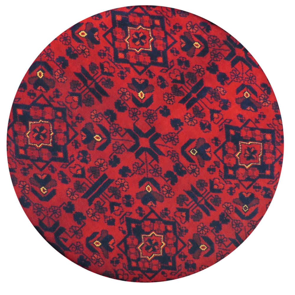 Traditional Red Persian Footstool with Wooden Legs and Velvet Fabric Sorkh