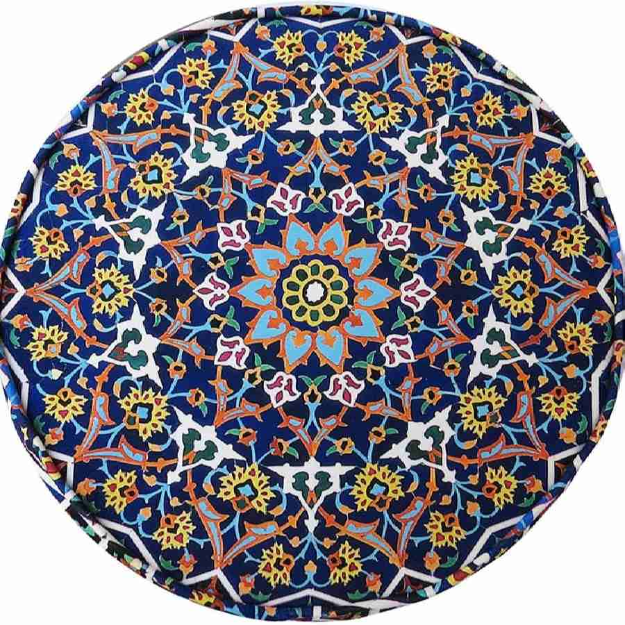 Traditional Persian Footstool with Wooden Legs and Velvet Fabric Tile