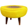 Round Velvet Footstool Inspired by Persian Art Yellow Toranj
