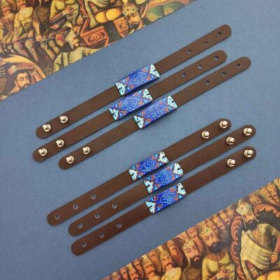 Persian Minakari Leather & Copper Bracelet – Akhgar Model, Traditional Persian Jewelry