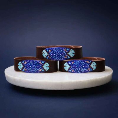 Persian Minakari Leather & Copper Bracelet – Yavar Model, Traditional Persian Jewelry