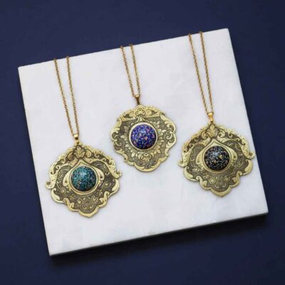 Persian Brass Minakari Pendant Necklace - Lona Artisan Design