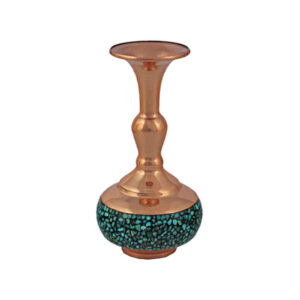 Handcrafted Decorative Persian Inlaid Turquoise Copper Vase, Featuring the Elaheh Model with a Timeless Geometric Design