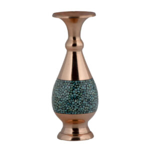Handcrafted Decorative Persian Inlaid Turquoise Copper Vase, Featuring the Elham Model with an Artistic Geometric Motif
