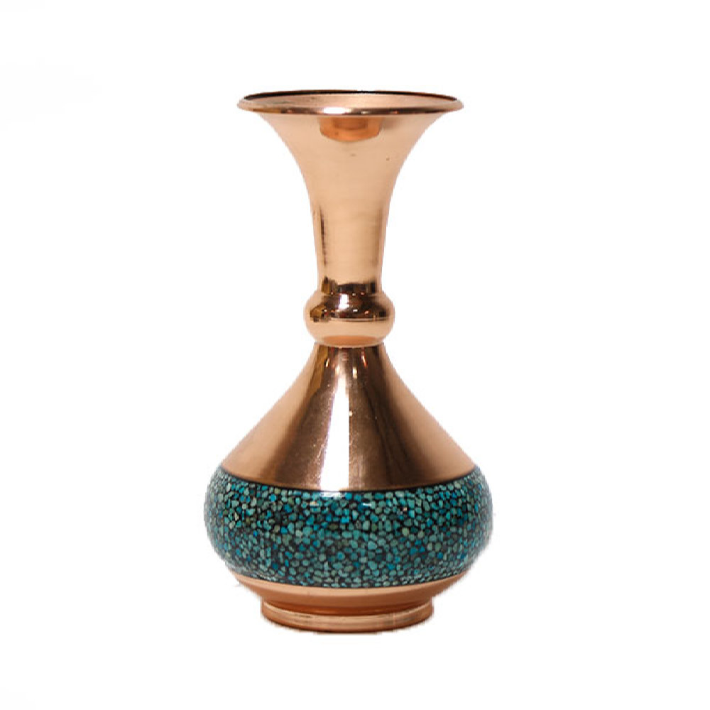 Handcrafted Decorative Persian Inlaid Turquoise Copper Vase, Featuring a Luxury Geometric Design for High-End Interiors