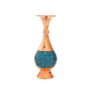 Handcrafted Decorative Persian Inlaid Turquoise Copper Vase, Featuring the Rose Model with a Charming Geometric Design