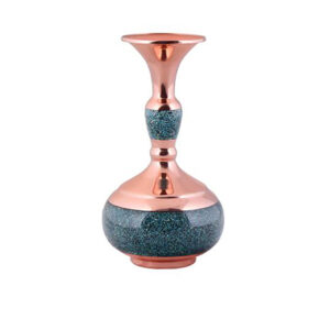 Handcrafted Decorative Persian Inlaid Turquoise Copper Vase, Featuring the Shima Model with an Elegant Geometric Motif
