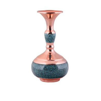 Handcrafted Decorative Persian Inlaid Turquoise Copper Vase, Featuring the Shima Model with an Elegant Geometric Motif