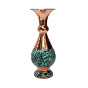 Handcrafted Decorative Persian Inlaid Turquoise Copper Vase, Featuring the Shiva Model with a Beautiful Geometric Pattern