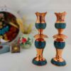 Handcrafted Persian Copper Candlestick - Inlaid Turquoise Design - Razeghi (2x)
