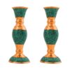 Handcrafted Persian Copper Candlestick - Inlaid Turquoise Design - Sima (2x)