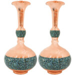 Set of Two Decorative Persian Inlaid Turquoise Copper Vases, Featuring the Shokoh Model with a Stunning Geometric Design