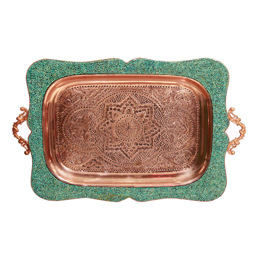 Handcrafted Persian Copper Tea & Coffee Set – Inlaid Turquoise Elina