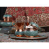 Handcrafted Persian Copper Tea & Coffee Set - Inlaid Turquoise Farima