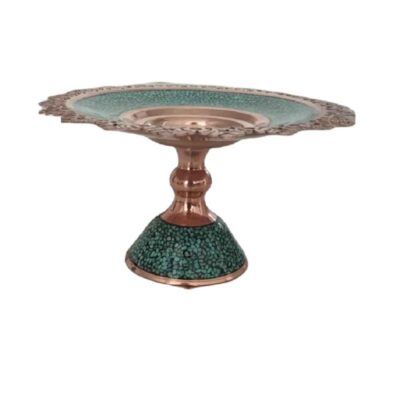 Pedestal Turquoise Inlay Copper Dish Model Khorshidi