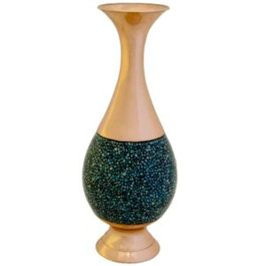 Handcrafted Decorative Persian Inlaid Turquoise Copper Vase, Featuring the Ehsan Model with a Traditional Geometric Motif
