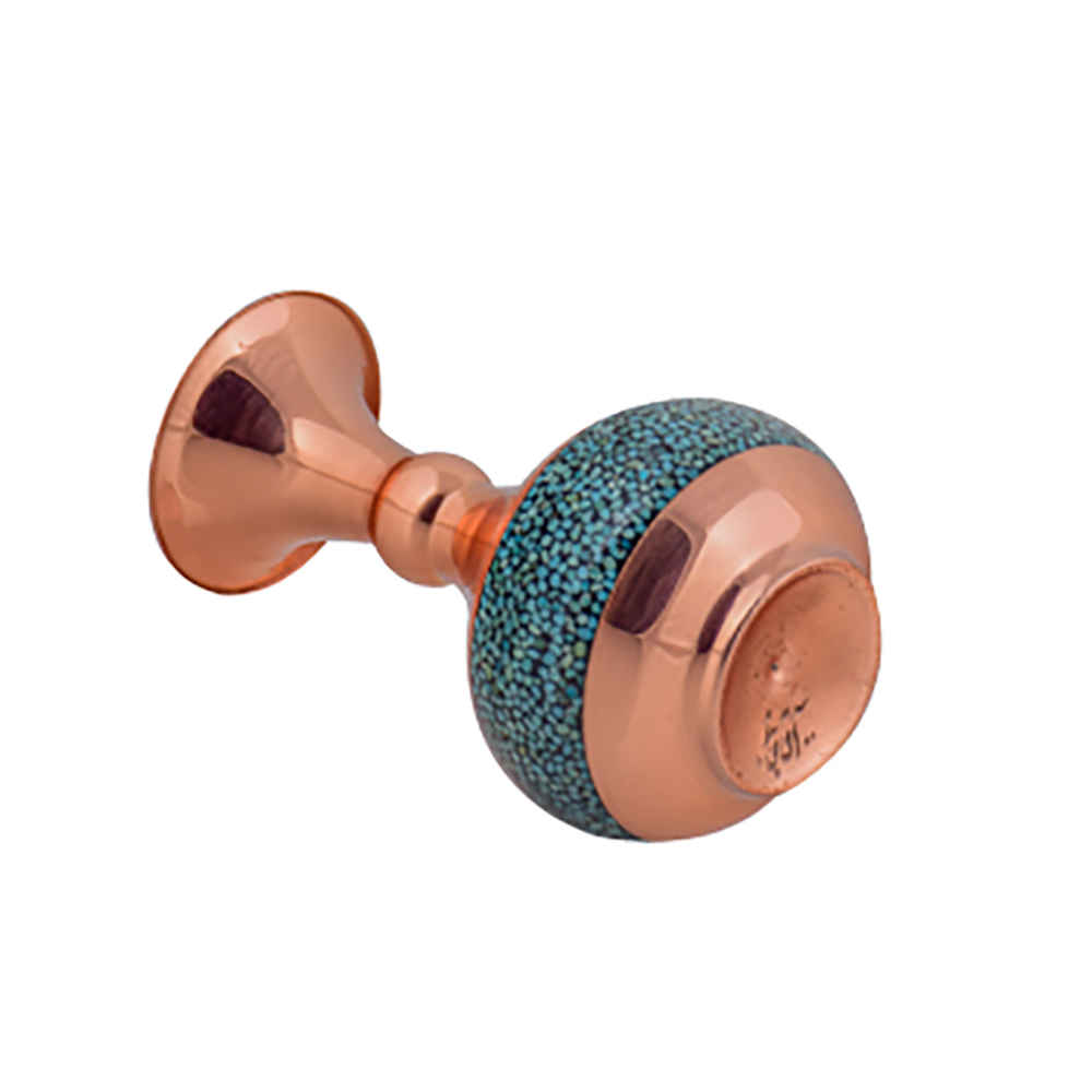 Handcrafted Decorative Persian Inlaid Turquoise Copper Vase, Featuring the Raha Model with an Elegant Geometric Design