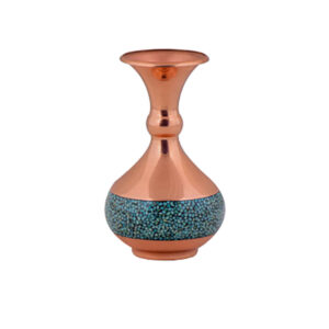 Handcrafted Decorative Persian Inlaid Turquoise Copper Vase, Featuring the Raha Model with an Elegant Geometric Design