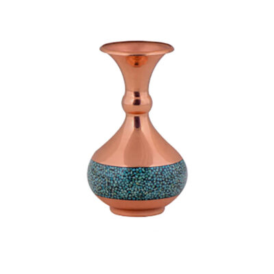 Handcrafted Decorative Persian Inlaid Turquoise Copper Vase, Featuring the Raha Model with an Elegant Geometric Design