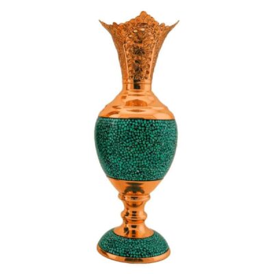 Handcrafted Decorative Persian Inlaid Turquoise Copper Vase, Featuring the Roya Model with a Beautiful Geometric Pattern