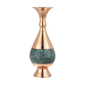Handcrafted Decorative Persian Inlaid Turquoise Copper Vase, Featuring the Sarv Model with a Stunning Geometric Motif