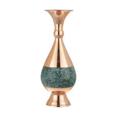 Handcrafted Decorative Persian Inlaid Turquoise Copper Vase, Featuring the Sarv Model with a Stunning Geometric Motif