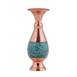 Handcrafted Decorative Persian Inlaid Turquoise Copper Vase, Featuring the Setareh Model with a Traditional Geometric Design