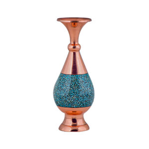 Handcrafted Decorative Persian Inlaid Turquoise Copper Vase, Featuring the Shafagh Model with an Intricate Geometric Design