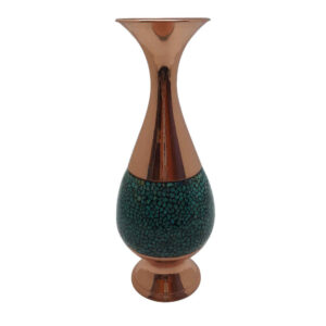 Handcrafted Decorative Persian Inlaid Turquoise Copper Vase, Featuring the Sina Model with a Classic Geometric Pattern