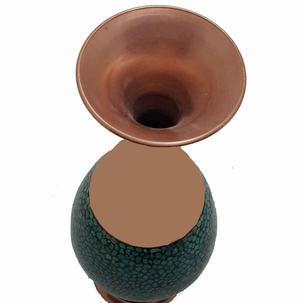 Handcrafted Decorative Persian Inlaid Turquoise Copper Vase, Featuring the Sina Model with a Classic Geometric Pattern
