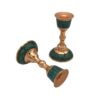 Handcrafted Persian Copper Candlestick - Inlaid Turquoise Design - Laleh (2x)