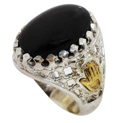 Black Yemeni Aqeeq Silver Gemstone Ring for Men – Traditional Persian Design