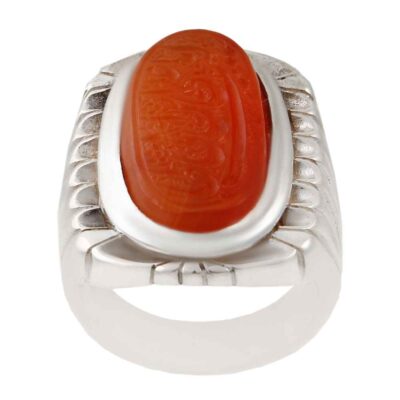 Yemeni Aqeeq Silver Gemstone Ring for Men – Imam Ali Ibn Abi Talib Islamic Calligraphy, Traditional Design