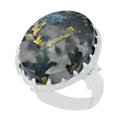Dendritic Agate Shajar Silver Gemstone Ring for Men – Farshad Model, Traditional Persian Design