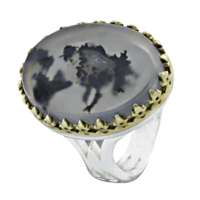 Dendritic Agate Shajar Silver Gemstone Ring for Men – Golestan Model, Traditional Persian Design