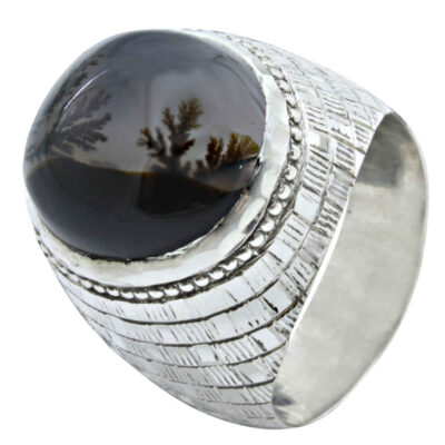 Dendritic Agate Shajar Silver Gemstone Ring for Men – Mohamad Model, Traditional Persian Design