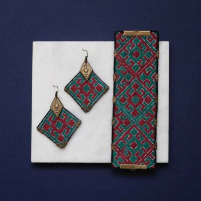 Persian Embroidered Earrings & Bracelet Set Model Arezoo