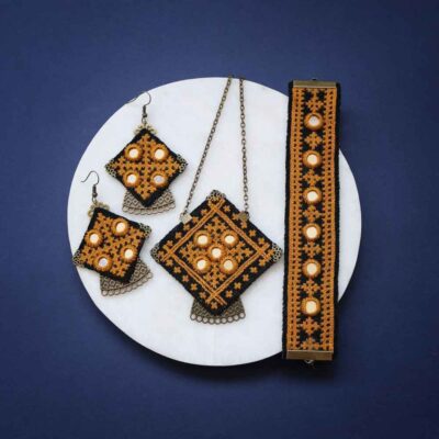Persian Embroidered Necklace, Bracelet & Earrings Set Model Ayneh Kari