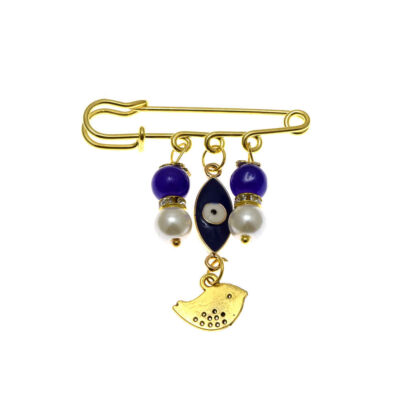 Evil Eye Bird Metal Safety Pin Brooch – Minimalist Amulet Design