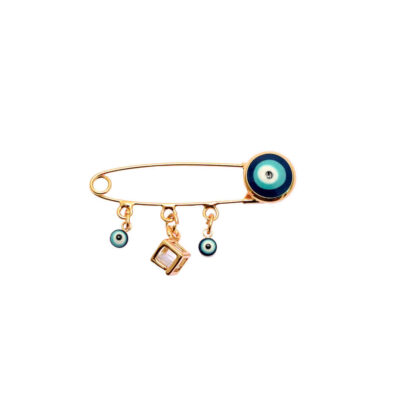 Evil Eye Cube Metal Safety Pin Brooch – Minimalist Amulet Design