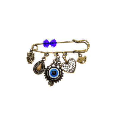 Evil Eye Metal Safety Pin Brooch – Minimalist Amulet Design