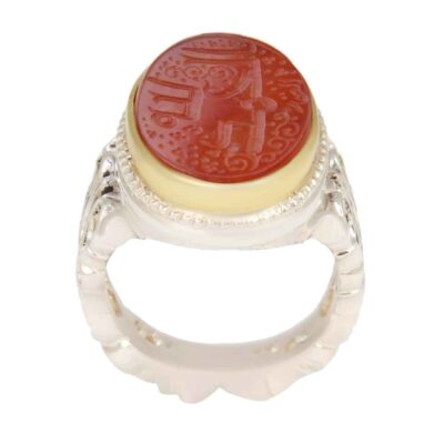 Yemeni Aqeeq Silver Gemstone Ring for Men – Alhamdulillah Islamic Calligraphy, Traditional Design
